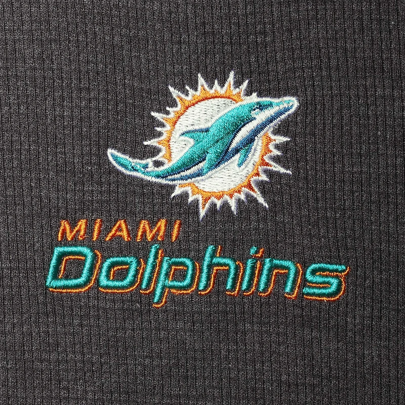 Men's Dunbrooke Charcoal Miami Dolphins Logo Maverick Thermal Henley Long Sleeve T-Shirt