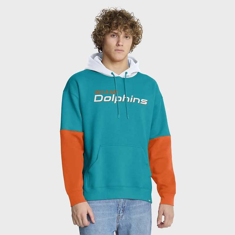 Sweat à capuche Fanatics Aqua/Orange pour homme avec casque des Dolphins de Miami
