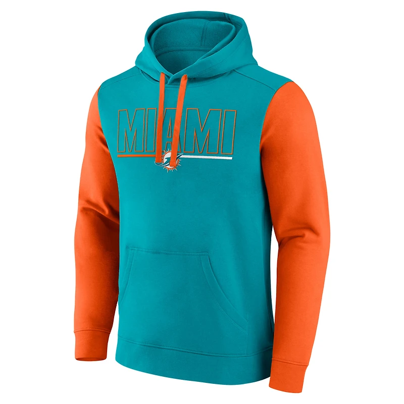 Men's Fanatics Aqua/Orange Miami Dolphins Outline Pullover Hoodie
