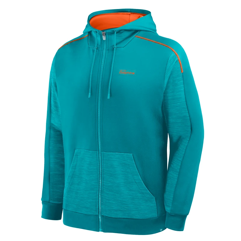 Men's Fanatics Aqua Miami Dolphins Checkdown Pass Full-Zip Hoodie