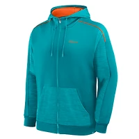 Men's Fanatics Aqua Miami Dolphins Checkdown Pass Full-Zip Hoodie