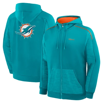Sweat à capuche zippé Fanatics Aqua Miami Dolphins Checkdown Pass pour homme