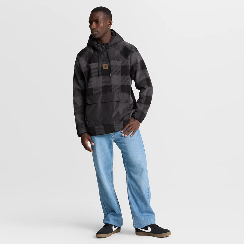 Men's Fanatics Black Miami Dolphins Elements Plaid Polar Fleece Quarter-Zip Hoodie