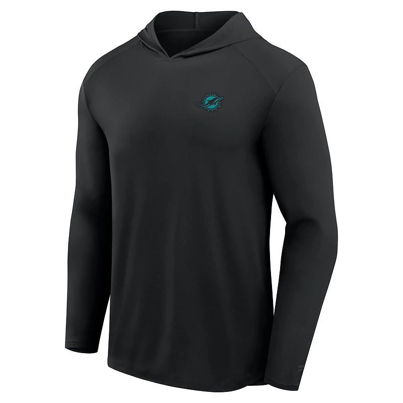 T-shirt à capuche manches longues Fanatics pour homme, noir, motif Front Office Power Mono des Dolphins de Miami