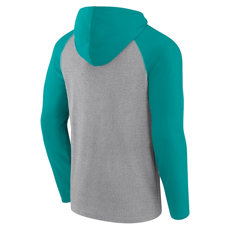T-shirt à capuche manches longues Fanatics pour hommes gris/aqua Miami Dolphins Under Center