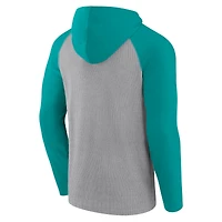 T-shirt à capuche manches longues Fanatics pour hommes gris/aqua Miami Dolphins Under Center