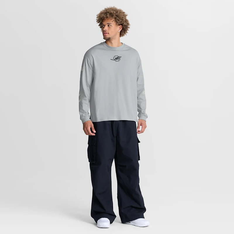 T-shirt à manches longues oversize Fanatics gris Miami Dolphins pour homme