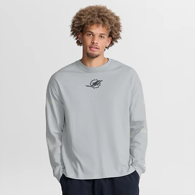Men's Fanatics Gray Miami Dolphins Oversized Type Play Long Sleeve T-Shirt