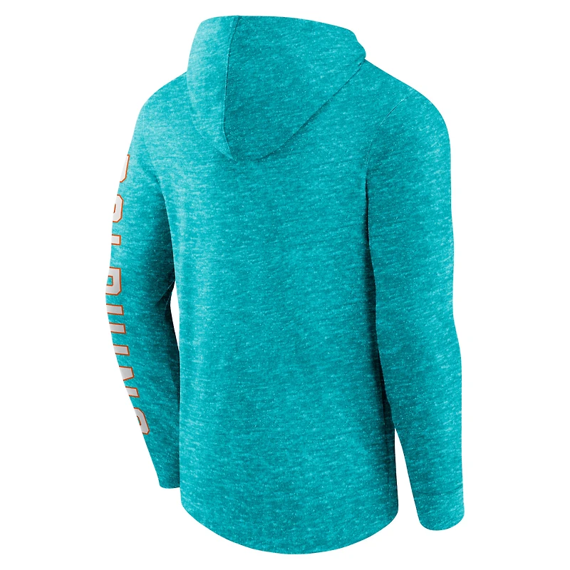 T-shirt à capuche manches longues Fanatics Heather Aqua Miami Dolphins Pill Stack pour hommes