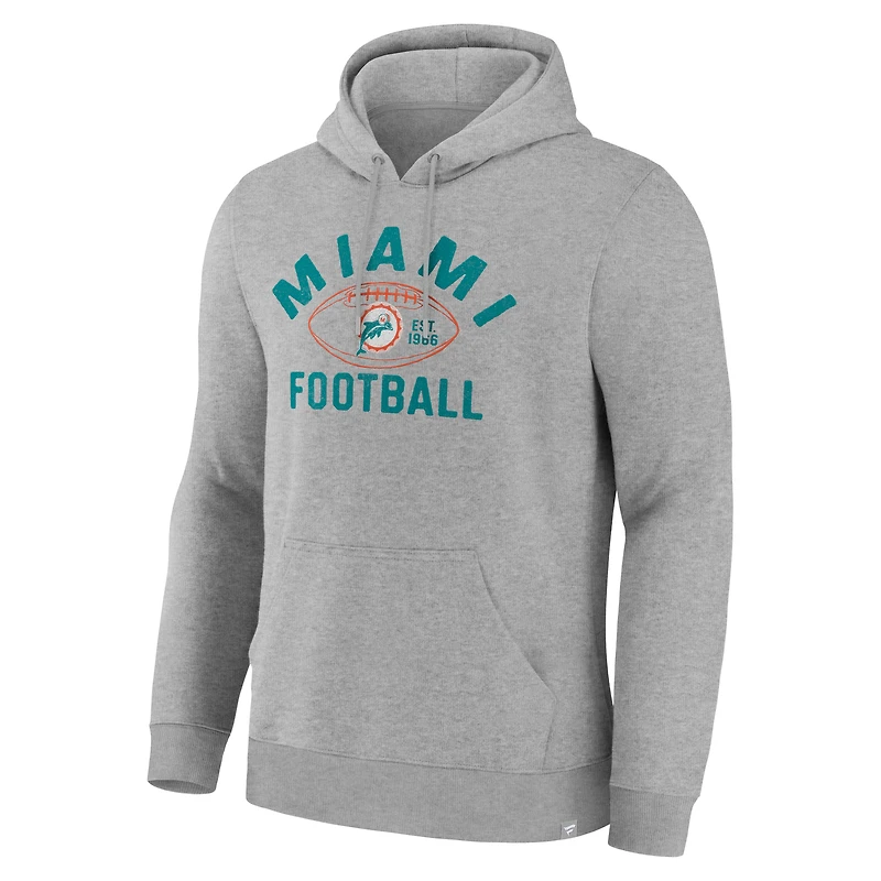 Men's Fanatics Heather Gray Miami Dolphins Fumblerooski Legacy Pullover Hoodie