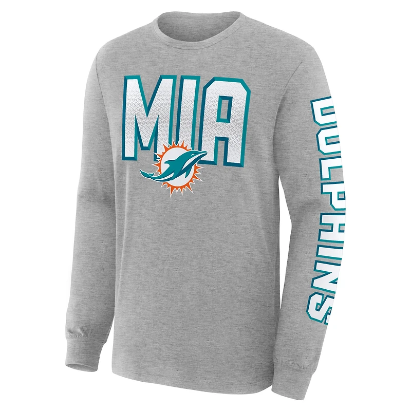 Men's Fanatics Heather Gray Miami Dolphins Hometown Sweep Legacy Long Sleeve T-Shirt