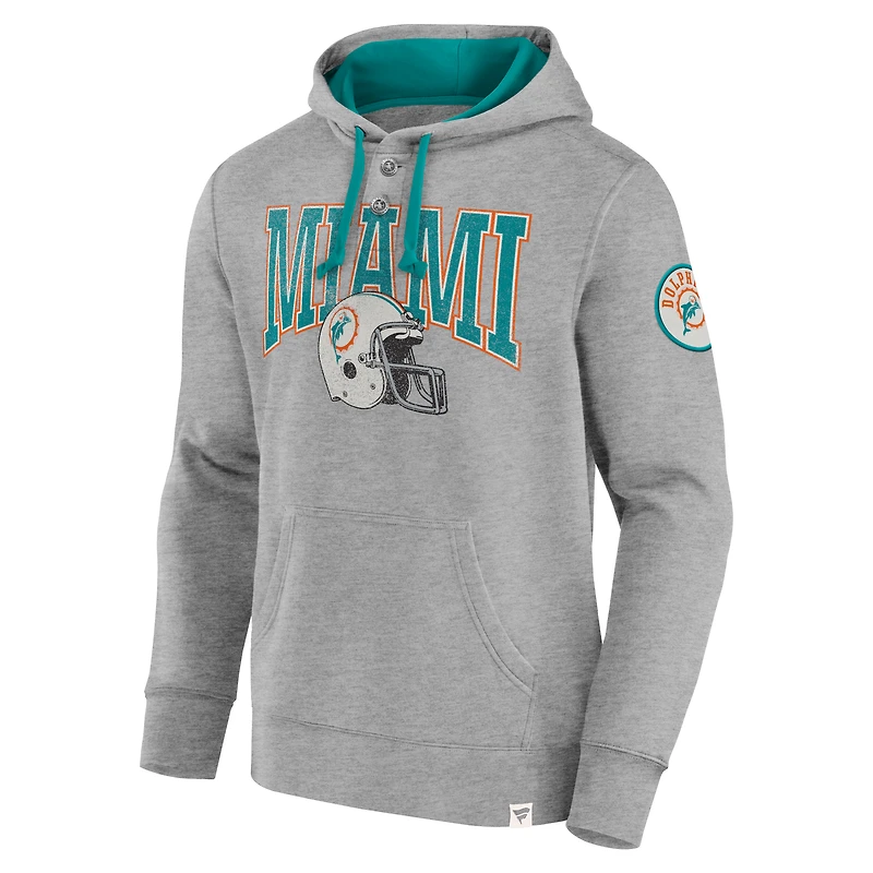 Men's Fanatics  Heather Gray Miami Dolphins Label Maker Pullover Hoodie