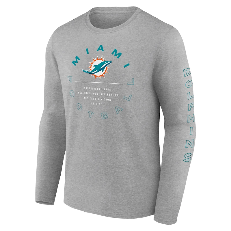 Men's Fanatics Heather Gray Miami Dolphins Stat Sheet Long Sleeve T-Shirt