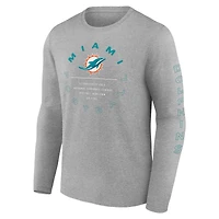 Men's Fanatics Heather Gray Miami Dolphins Stat Sheet Long Sleeve T-Shirt