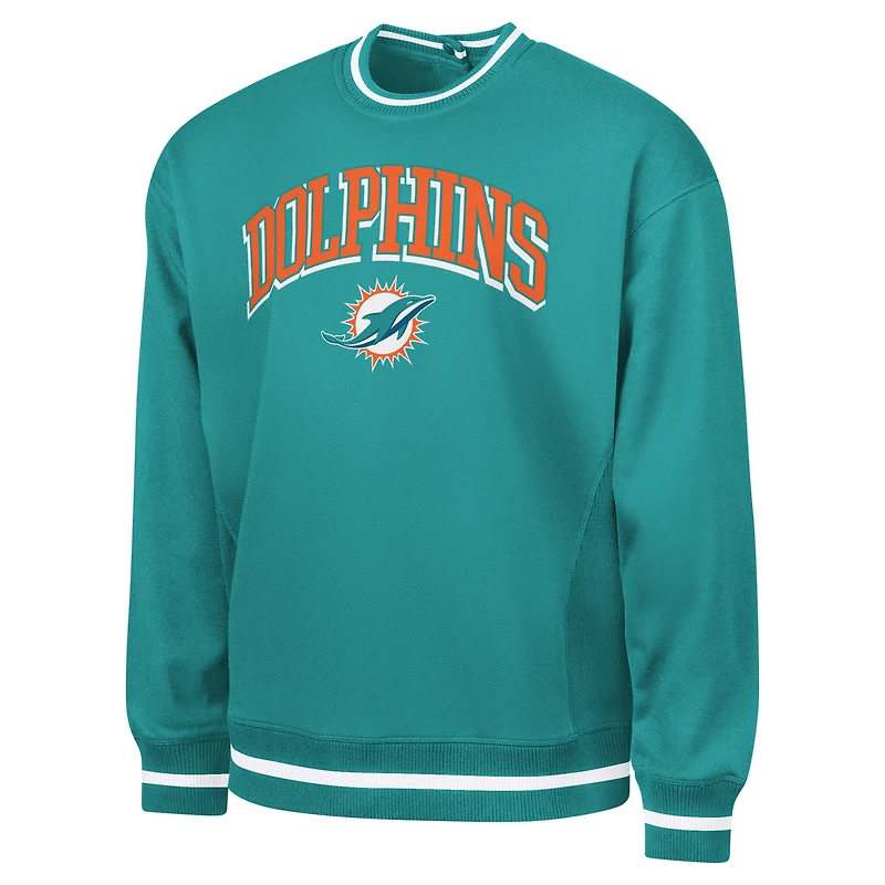 Men's G-III Sports by Carl Banks Aqua Miami Dolphins Adaptive Blocker Fleece Pullover Sweatshirt