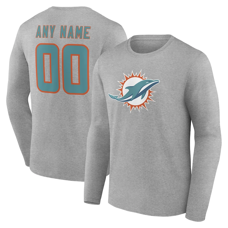 Men's Gray Miami Dolphins Team Authentic Personalized Name & Number Long Sleeve T-Shirt
