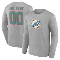 Men's Gray Miami Dolphins Team Authentic Personalized Name & Number Long Sleeve T-Shirt