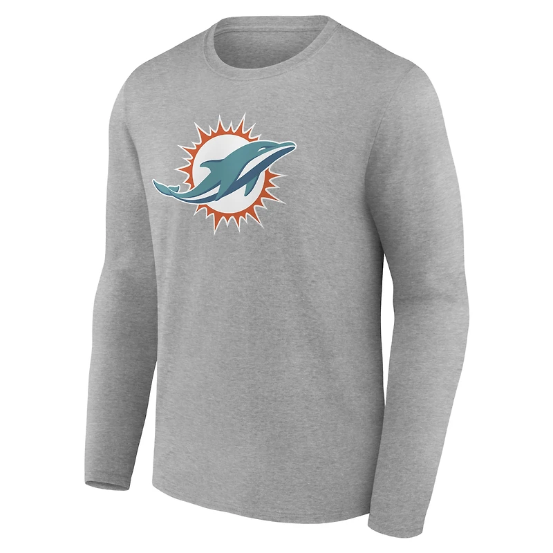 Men's Gray Miami Dolphins Team Authentic Personalized Name & Number Long Sleeve T-Shirt