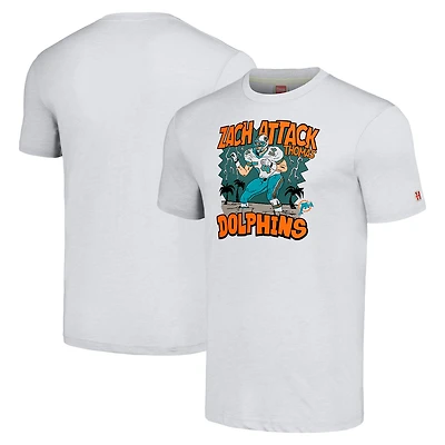 Men's Homage  Zach Thomas Heathered Ash Miami Dolphins Caricature Retired Player Tri-Blend T-Shirt