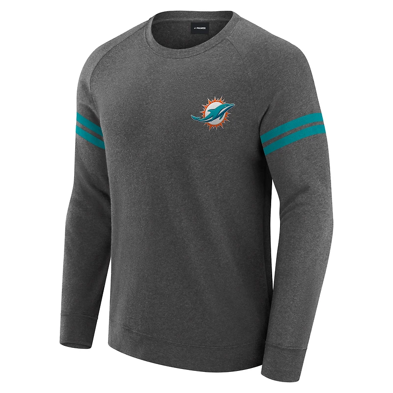 Sweat-shirt à manches longues raglan tri-blend gris chiné foncé J. Palmer pour homme, Miami Dolphins