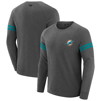 Sweat-shirt à manches longues raglan tri-blend gris chiné foncé J. Palmer pour homme, Miami Dolphins