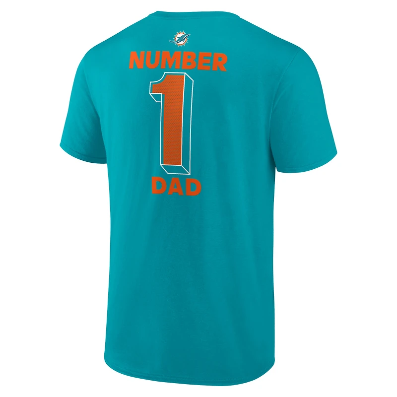 T-shirt homme logo athlétique bleu turquoise Miami Dolphins n°1 Papa