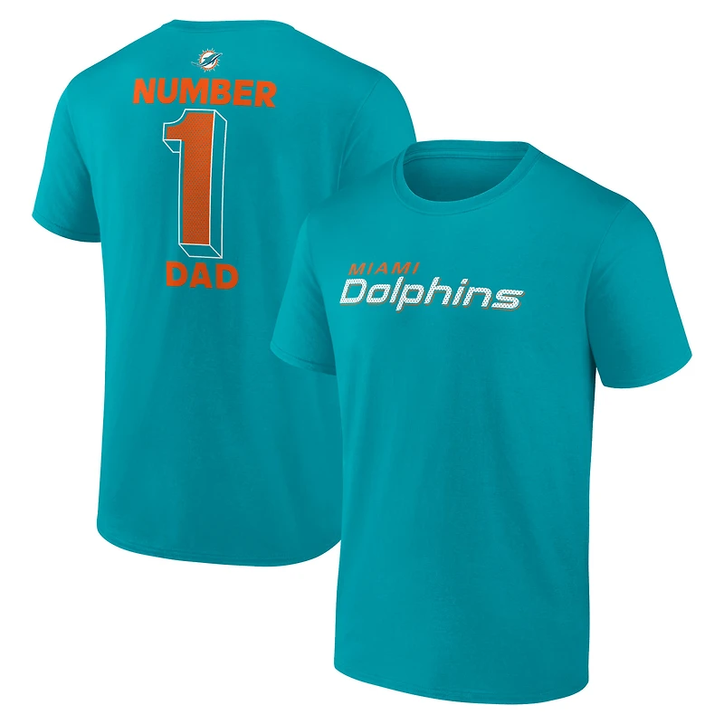 T-shirt homme logo athlétique bleu turquoise Miami Dolphins n°1 Papa