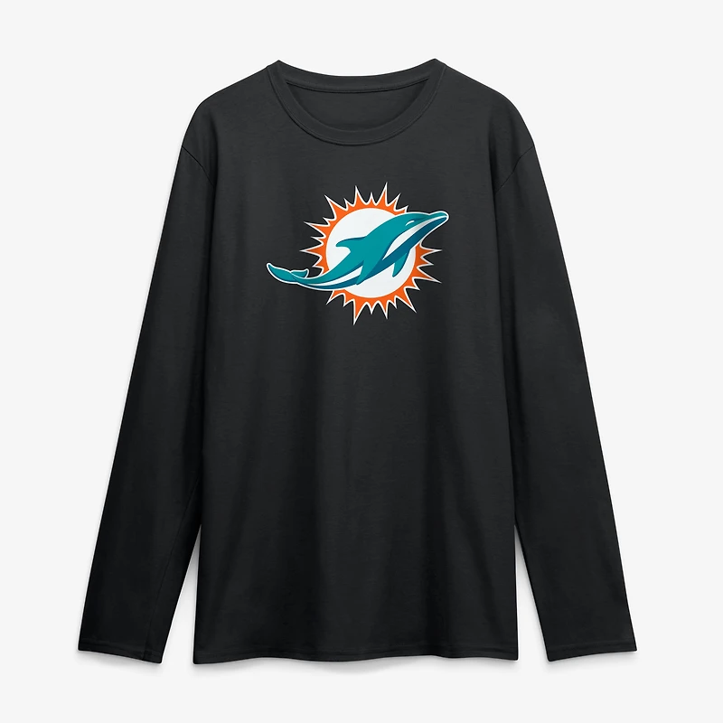 T-shirt à manches longues noir logo Miami Dolphins pour homme