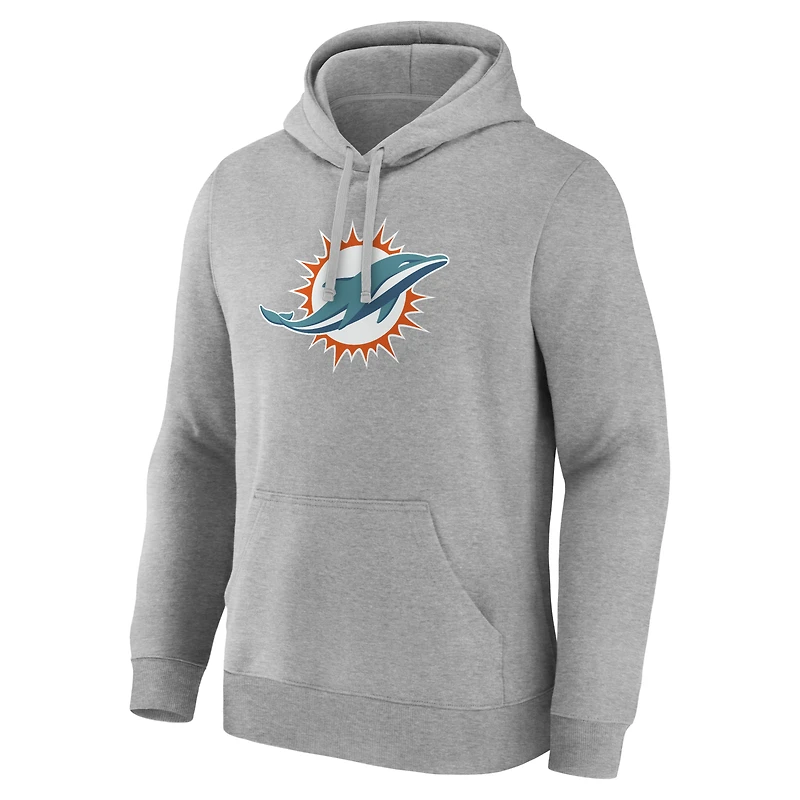 Men's Logo Athletic Heather Gray Miami Dolphins Primary Hoodie