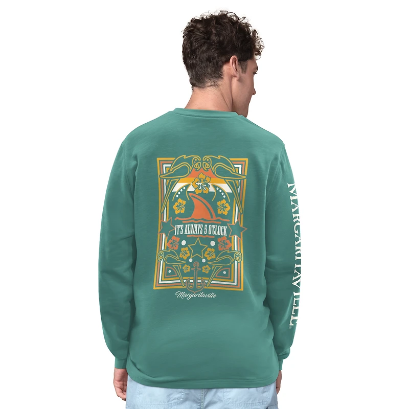 T-shirt Henley à manches longues pour homme Margaritaville Aqua Miami Dolphins Five O'Clock