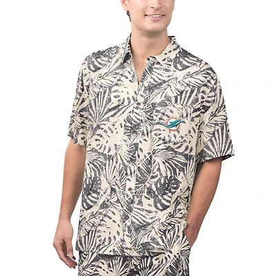 Chemise boutonnée de fête à imprimé Monstera délavé au sable des Miami Dolphins Margaritaville pour hommes