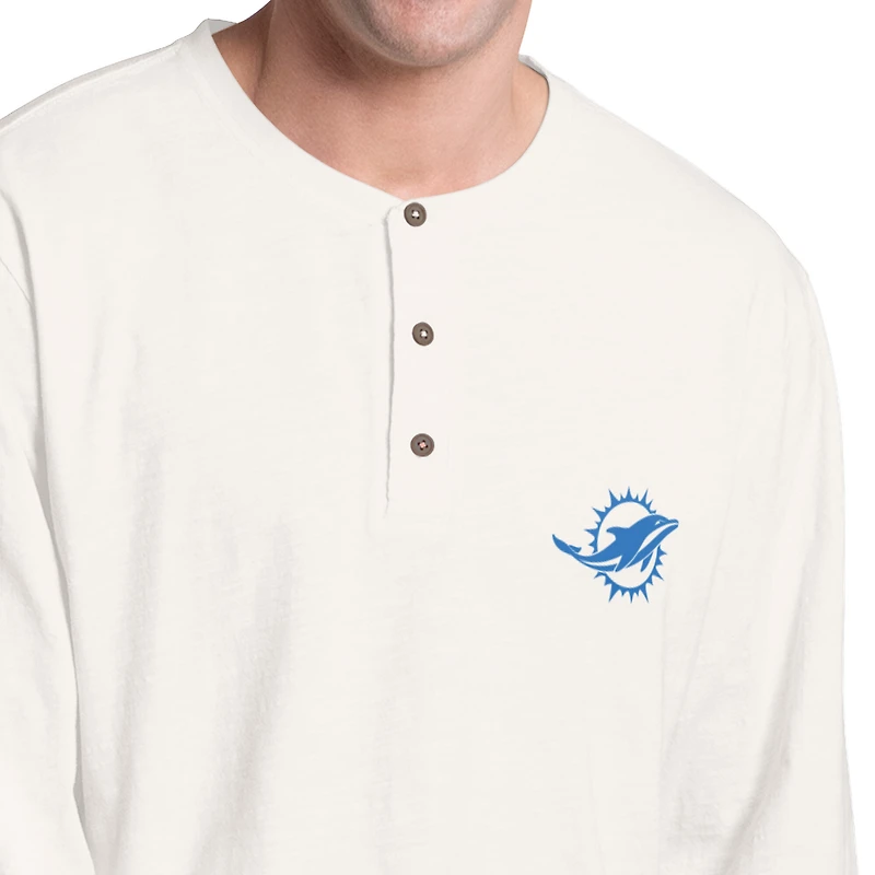 T-shirt Henley à manches longues Margaritaville blanc/corail Miami Dolphins Island Reserve pour homme