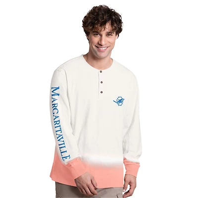 T-shirt Henley à manches longues Margaritaville blanc/corail Miami Dolphins Island Reserve pour homme