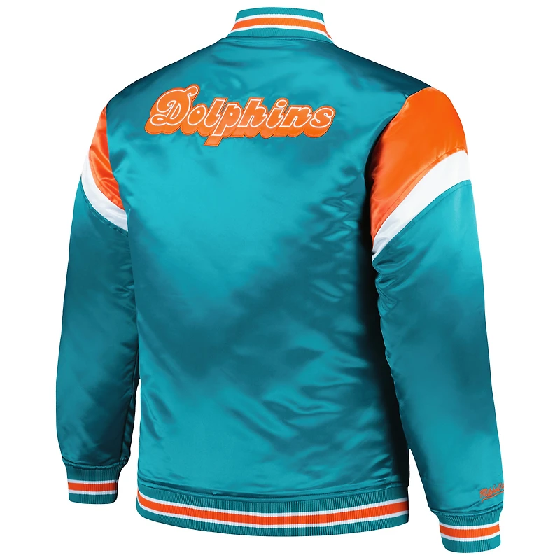 Veste à bouton-pression en satin pour hommes Mitchell & Ness Aqua Miami Dolphins Big Tall