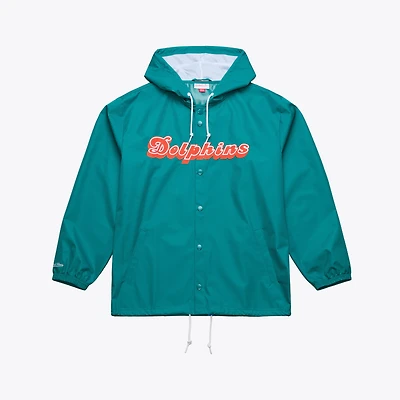 Coupe-vent à capuche Mitchell & Ness Aqua Miami Dolphins Coaches pour homme