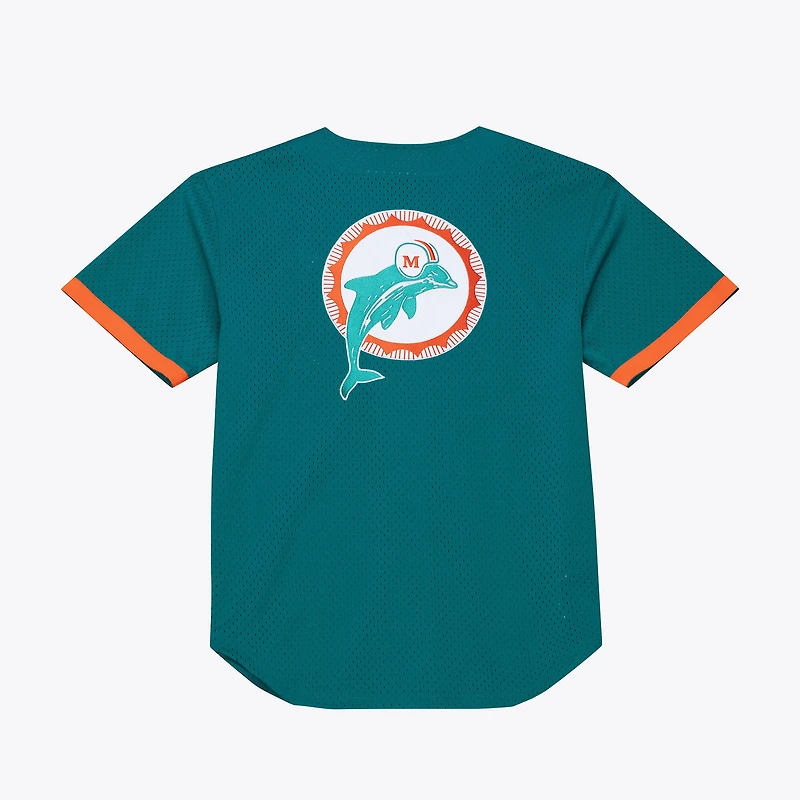 Maillot de mode Mitchell & Ness Aqua Miami Dolphins Head Coach en maille à boutons pour homme