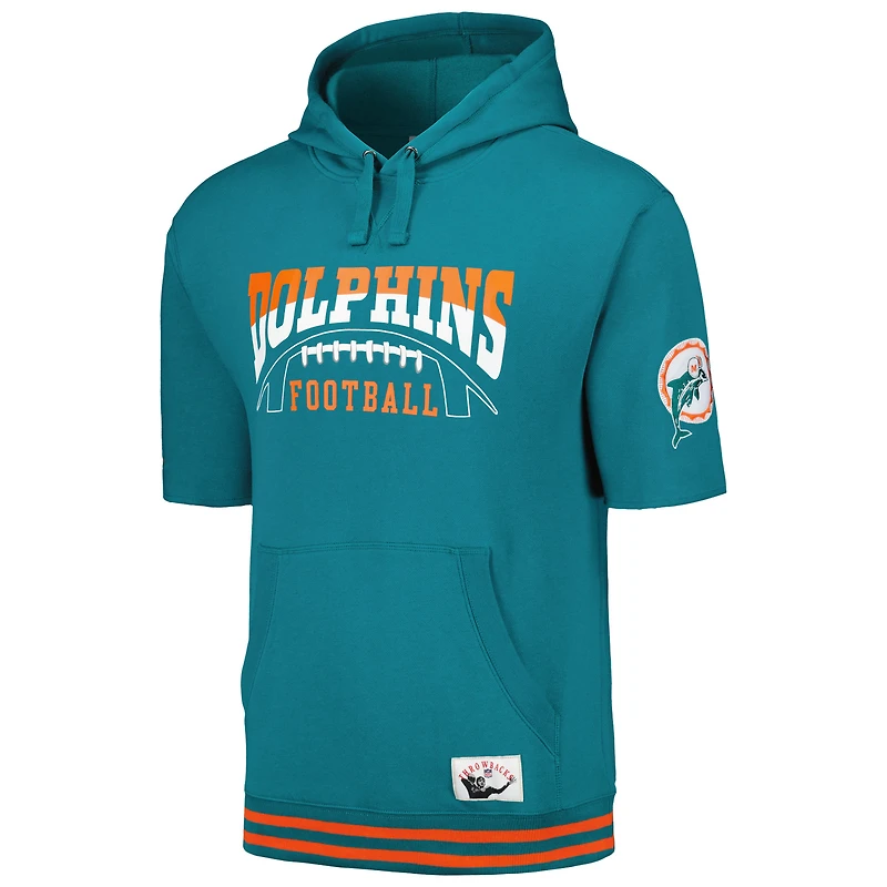 Chandail à capuchon manches courtes d'avant-match des Dolphins de Miami Aqua Mitchell & Ness pour hommes