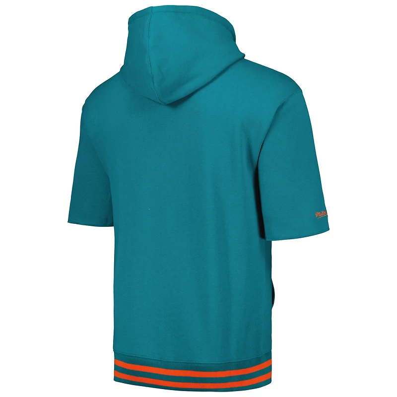 Chandail à capuchon manches courtes d'avant-match des Dolphins de Miami Aqua Mitchell & Ness pour hommes