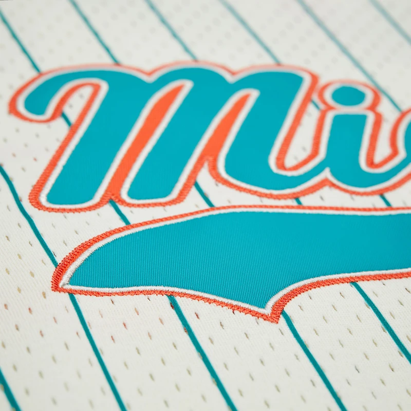 Men's Mitchell & Ness  Cream Miami Dolphins Big Tall Heavyweight Mesh Button-Up Fashion Jersey