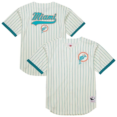 Maillot de mode Mitchell & Ness crème Miami Dolphins pour hommes, grandes tailles, en maille épaisse et boutonnée