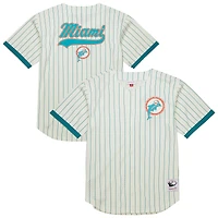 Maillot de mode Mitchell & Ness crème Miami Dolphins pour hommes, grandes tailles, en maille épaisse et boutonnée