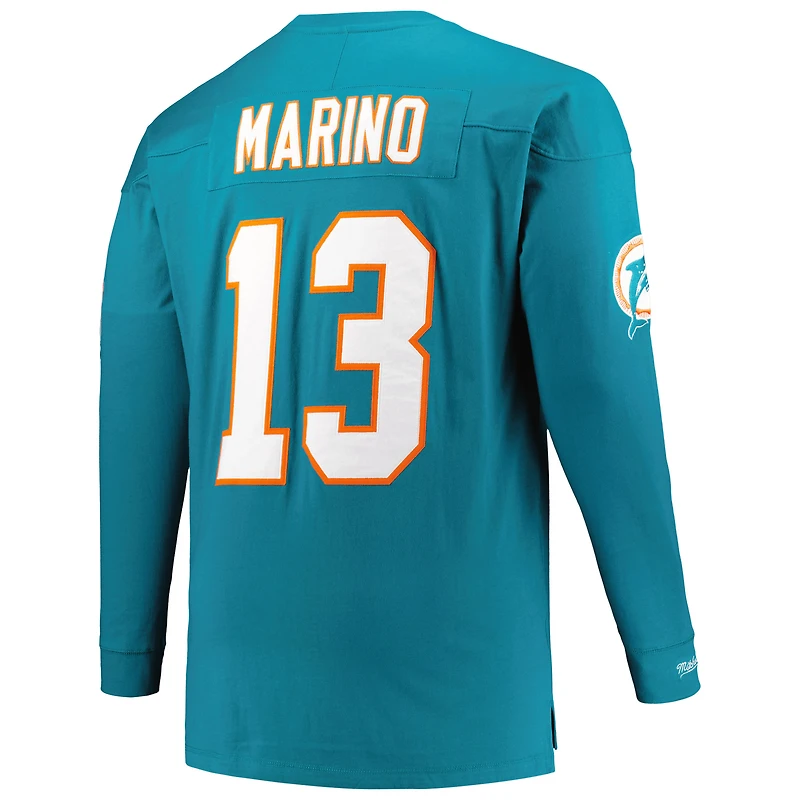 Mitchell & Ness Dan Marino Aqua Miami Dolphins Big Tall Cut Sew Nom et numéro du joueur T-shirt à manches longues