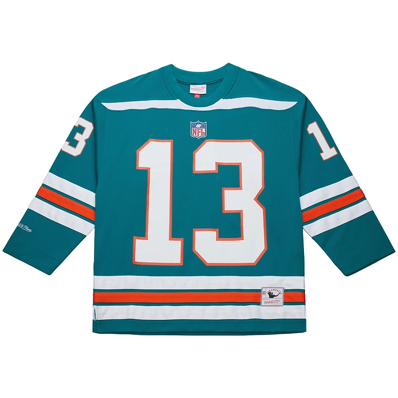 Men's Mitchell & Ness Dan Marino Aqua Miami Dolphins Maxxed Out Fashion Hockey Jersey