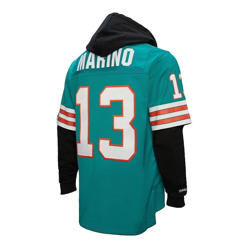 Sweat à capuche pour homme Mitchell & Ness Dan Marino Aqua Miami Dolphins Player Name Number Legacy Jersey