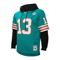 Men's Mitchell & Ness Dan Marino Aqua Miami Dolphins Player Name Number Hoodie Legacy Jersey