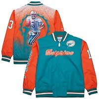 Men's Mitchell & Ness Dan Marino Aqua Miami Dolphins Retired Player Graphic Full-Zip Satin Jacket
