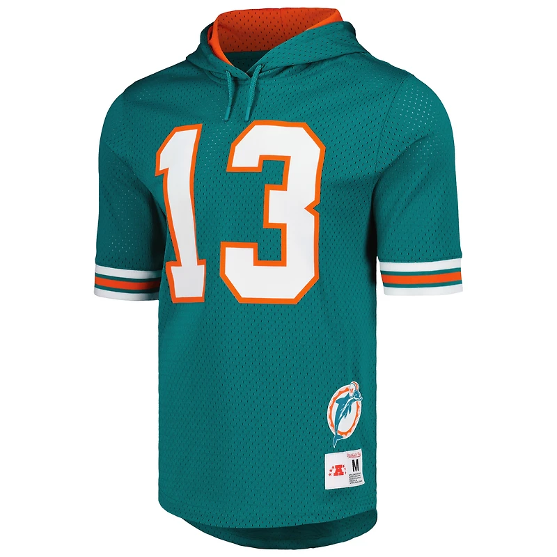 Men's Mitchell & Ness Dan Marino Aqua Miami Dolphins Retired Player Name Number Mesh Hoodie T-Shirt