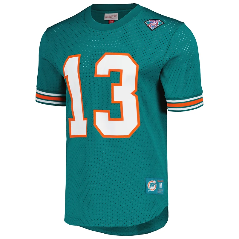 Haut en maille pour homme Mitchell & Ness Dan Marino Aqua Miami Dolphins avec nom et numéro de joueur retraité