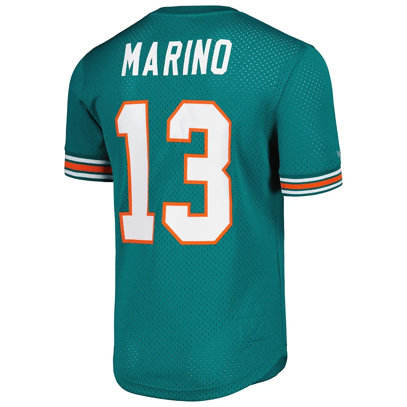 Haut en maille pour homme Mitchell & Ness Dan Marino Aqua Miami Dolphins avec nom et numéro de joueur retraité