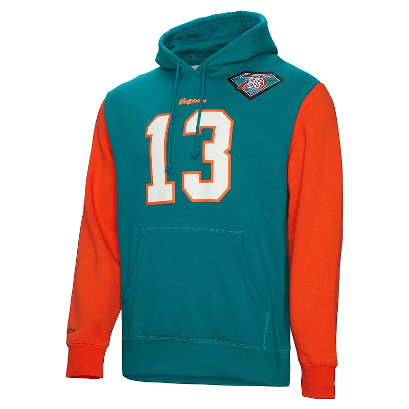 Mitchell & Ness Dan Marino Aqua Miami Dolphins Nom et numéro du joueur retraité pour hommes - Sweat à capuche